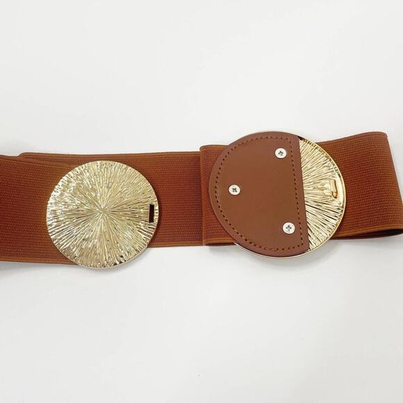 2/$30 NEW Elastic Wide Corset Safe Waist Belt Metallic Snap Buckle Brown Cinch… - Picture 8 of 10